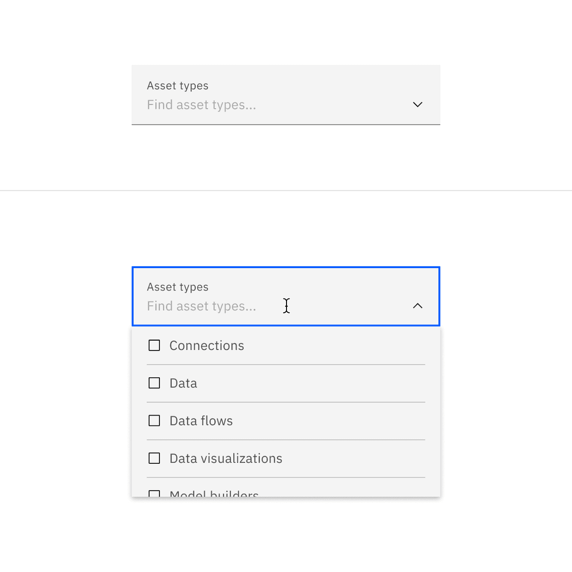 Fluid filterable dropdown closed and open state.